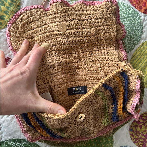 ANTHROPOLOGIE MAEVE RUFFLED STRAW RAFFIA BAG IN MULTI COLORS NEW - Picture 5 of 11